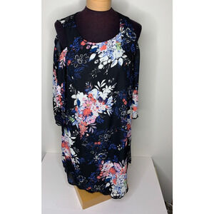 Lily Rose Womens Size M Dress Cold Shoulder Floral Crochet 3/4 Sleeve Scallop